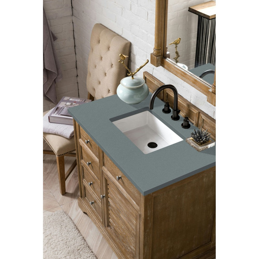 Savannah 36" Single Vanity Cabinet, Driftwood, w/ 3 CM Cala Blue Quartz Top
