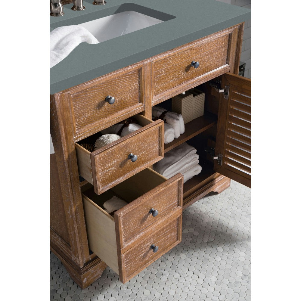 Savannah 36" Single Vanity Cabinet, Driftwood, w/ 3 CM Cala Blue Quartz Top