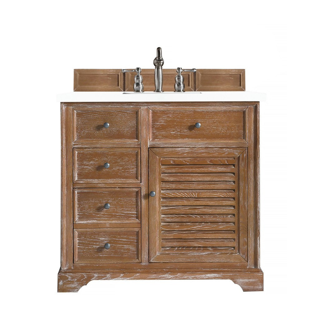 Savannah 36" Single Vanity Cabinet, Driftwood, w/ 3 CM Classic White Quartz Top