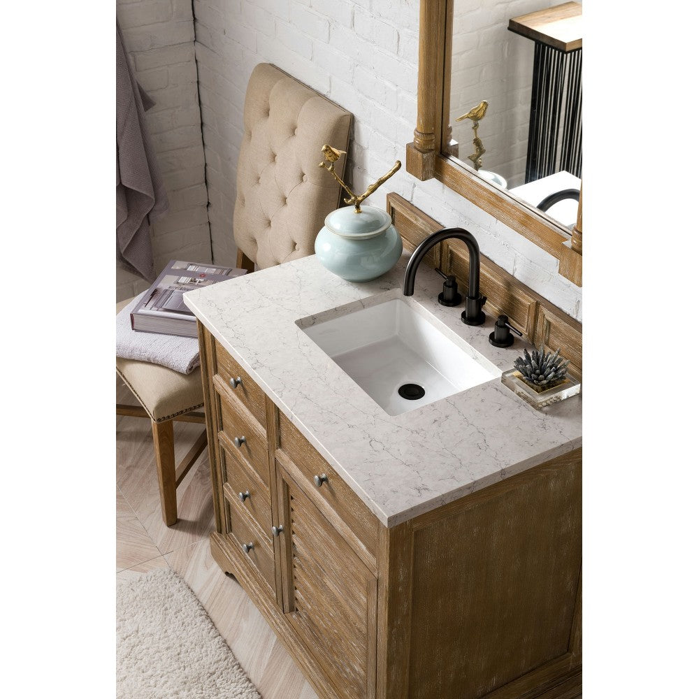Savannah 36" Single Vanity, Driftwood, w/ 3 CM Eternal Jasmine Pearl Quartz Top