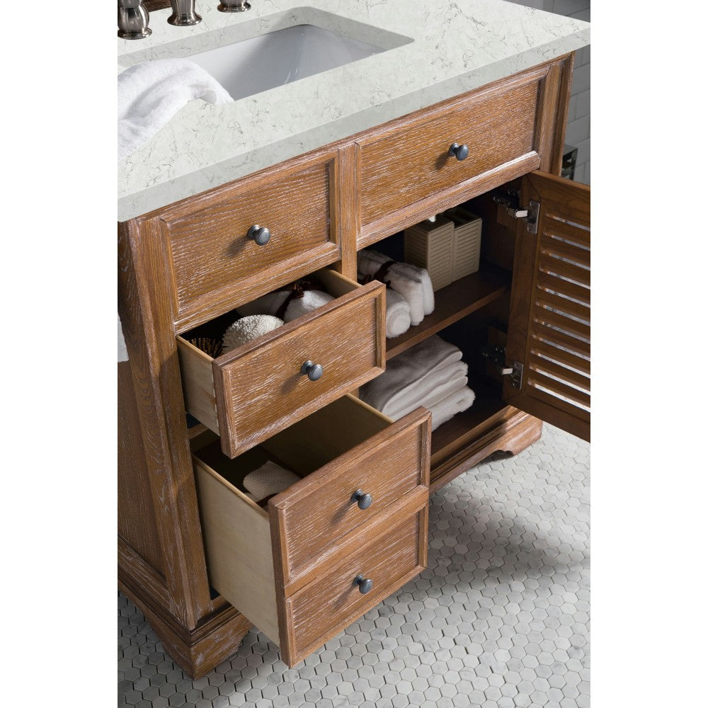 Savannah 36" Single Vanity, Driftwood, w/ 3 CM Eternal Jasmine Pearl Quartz Top