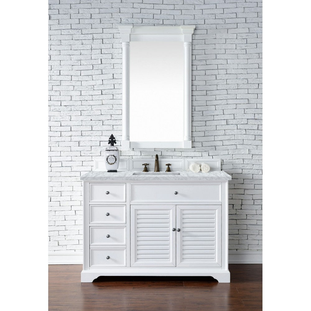 Savannah 48" Bright White Single Vanity w/ 3 CM Carrara Marble Top