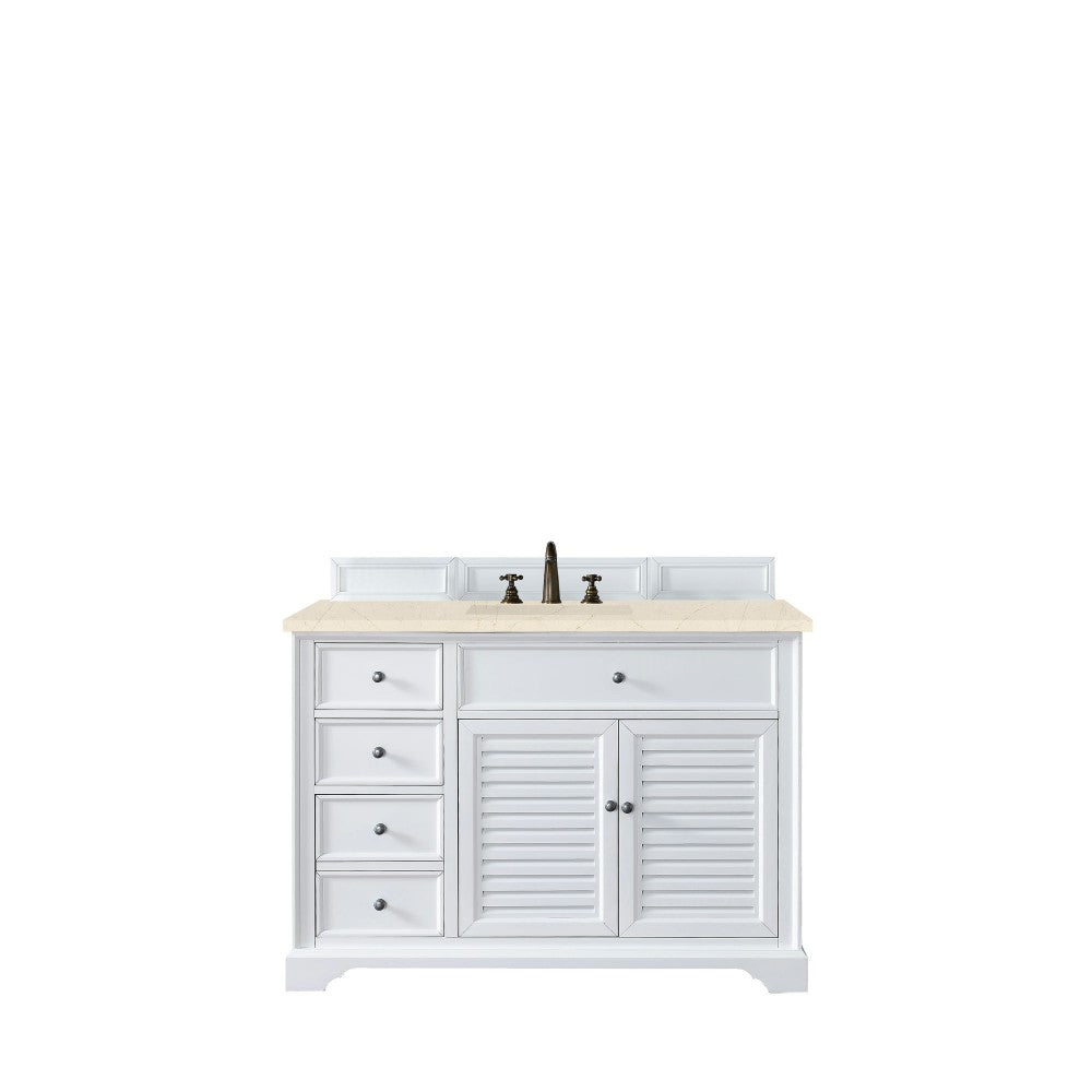 Savannah 48" Single Vanity, Bright White, w/ 3 CM Eternal Marfil Quartz Top