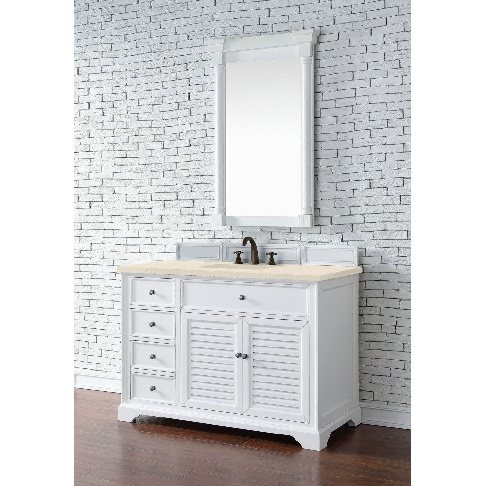 Savannah 48" Single Vanity, Bright White, w/ 3 CM Eternal Marfil Quartz Top