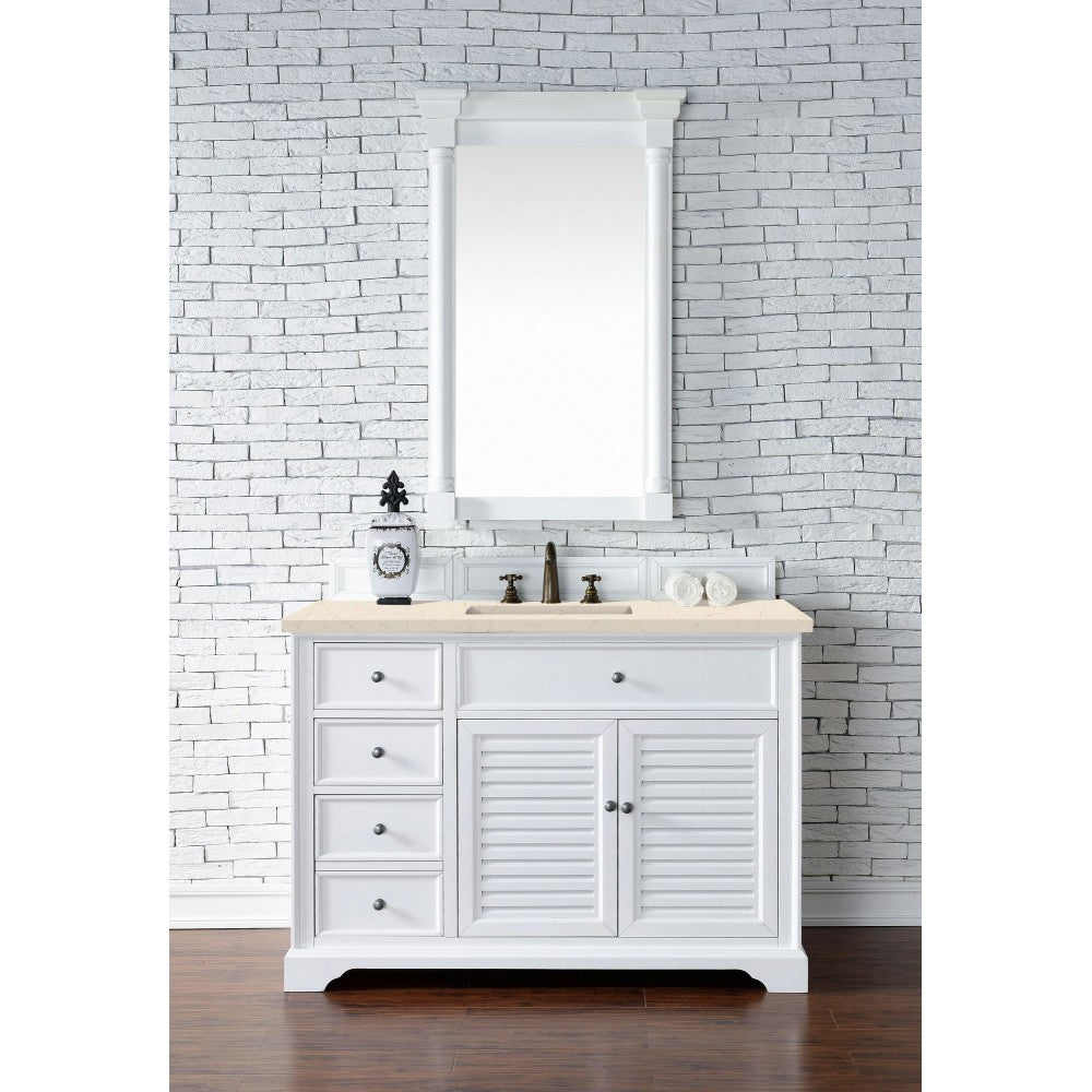 Savannah 48" Single Vanity, Bright White, w/ 3 CM Eternal Marfil Quartz Top