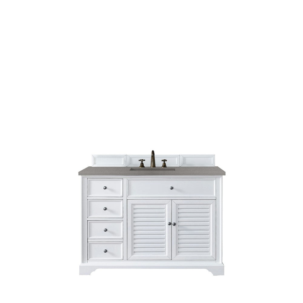 Savannah 48" Single Vanity Cabinet, Bright White, w/ 3 CM Gray Expo Quartz Top