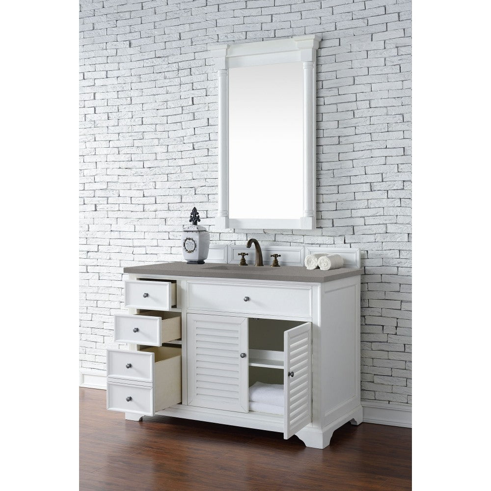 Savannah 48" Single Vanity Cabinet, Bright White, w/ 3 CM Gray Expo Quartz Top