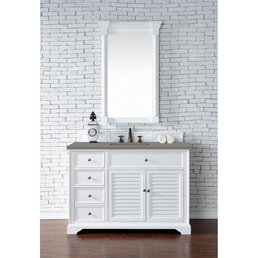 Savannah 48" Single Vanity Cabinet, Bright White, w/ 3 CM Gray Expo Quartz Top