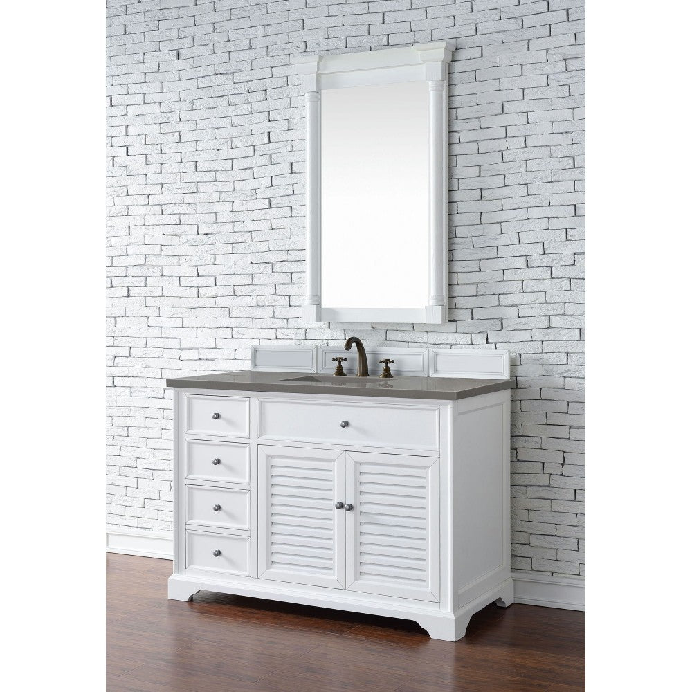 Savannah 48" Single Vanity Cabinet, Bright White, w/ 3 CM Gray Expo Quartz Top