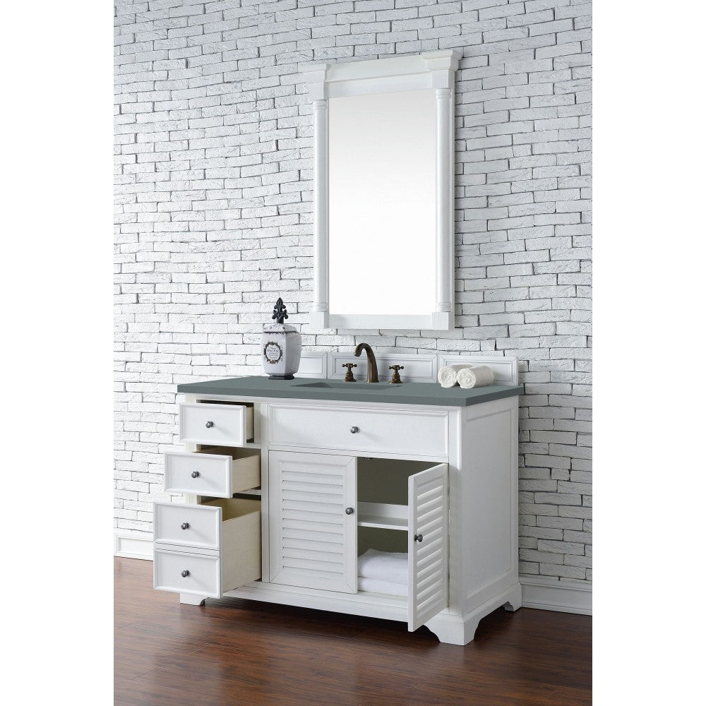 Savannah 48" Single Vanity Cabinet, Bright White, w/ 3 CM Cala Blue Quartz Top