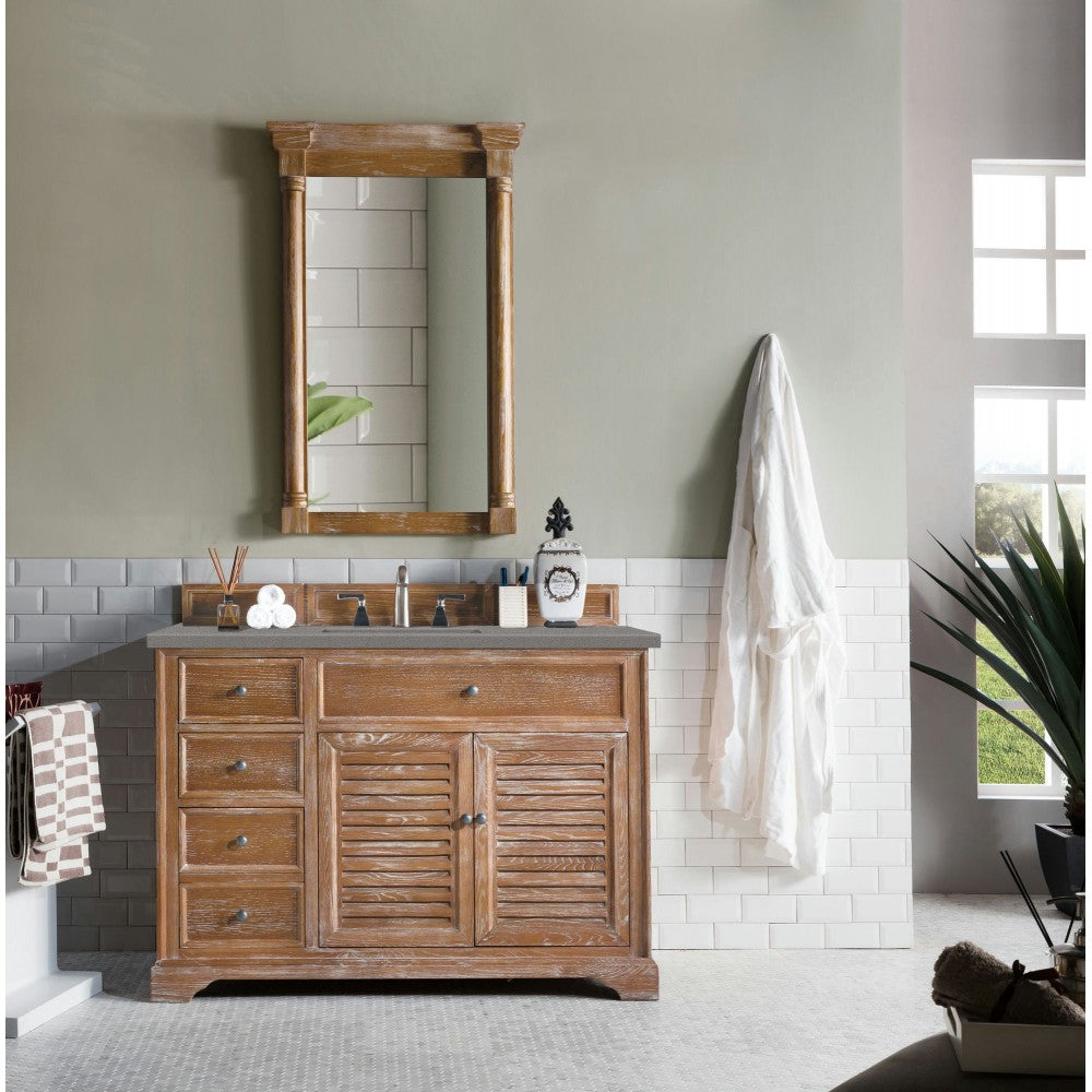Savannah 48" Single Vanity Cabinet, Driftwood, w/ 3 CM Gray Expo Quartz Top
