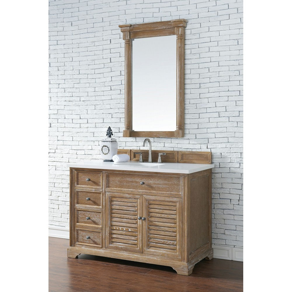 Savannah 48" Single Vanity Cabinet, Driftwood, w/ 3 CM Classic White Quartz Top