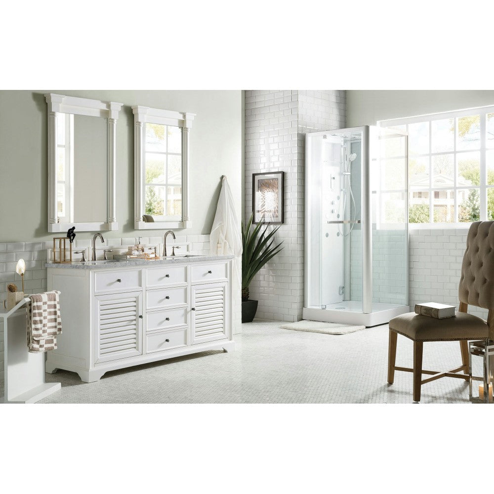 Savannah 60" Bright White Double Vanity w/ 3 CM Carrara White Top