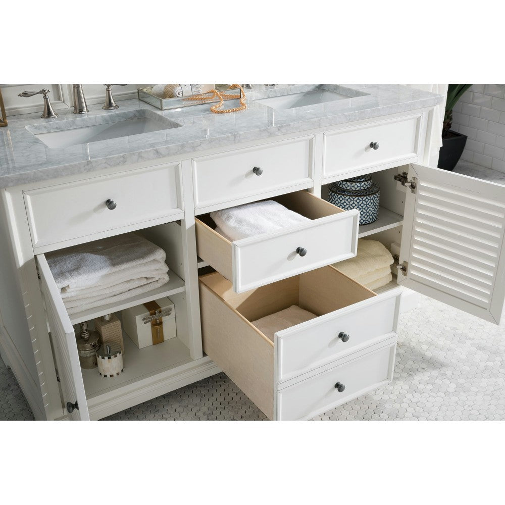Savannah 60" Bright White Double Vanity w/ 3 CM Carrara White Top