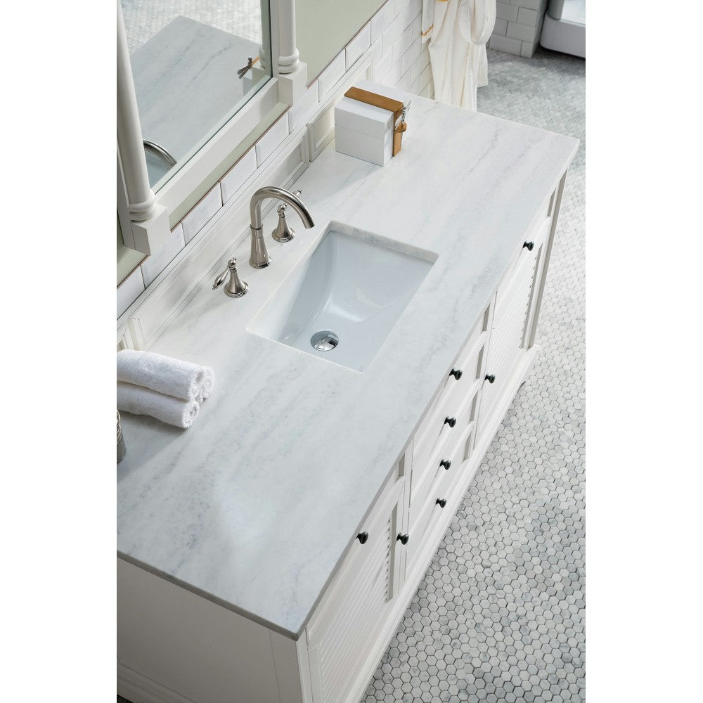 Savannah 60" Bright White Single Vanity w/ 3 CM Arctic Fall Solid Surface Top