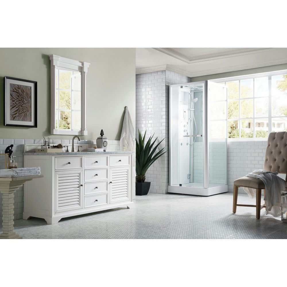 Savannah 60" Bright White Single Vanity w/ 3 CM Carrara Marble Top
