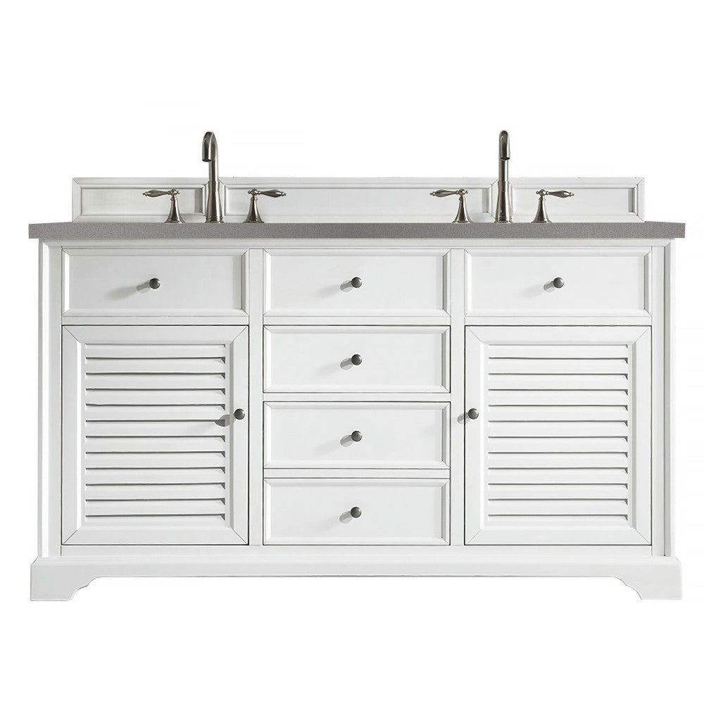 Savannah 60" Double Vanity Cabinet, Bright White, w/ 3 CM Gray Expo Quartz Top
