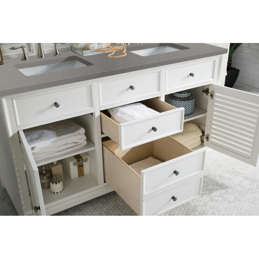 Savannah 60" Double Vanity Cabinet, Bright White, w/ 3 CM Gray Expo Quartz Top