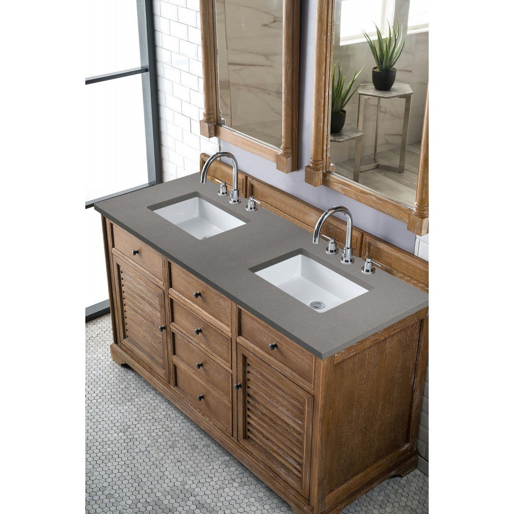 Savannah 60" Double Vanity Cabinet, Driftwood, w/ 3 CM Gray Expo Quartz Top