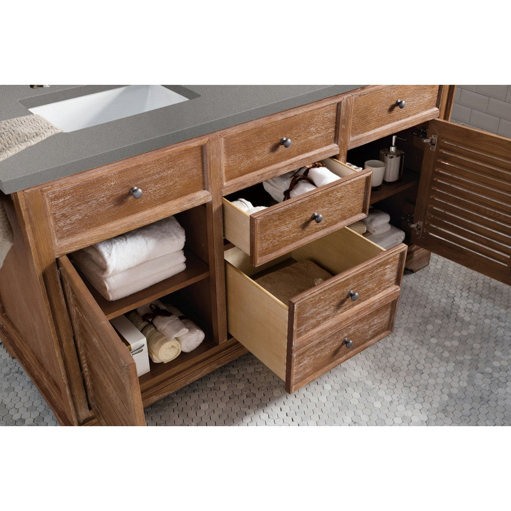 Savannah 60" Double Vanity Cabinet, Driftwood, w/ 3 CM Gray Expo Quartz Top