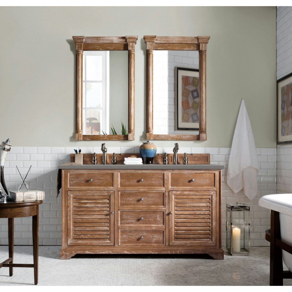 Savannah 60" Double Vanity Cabinet, Driftwood, w/ 3 CM Gray Expo Quartz Top