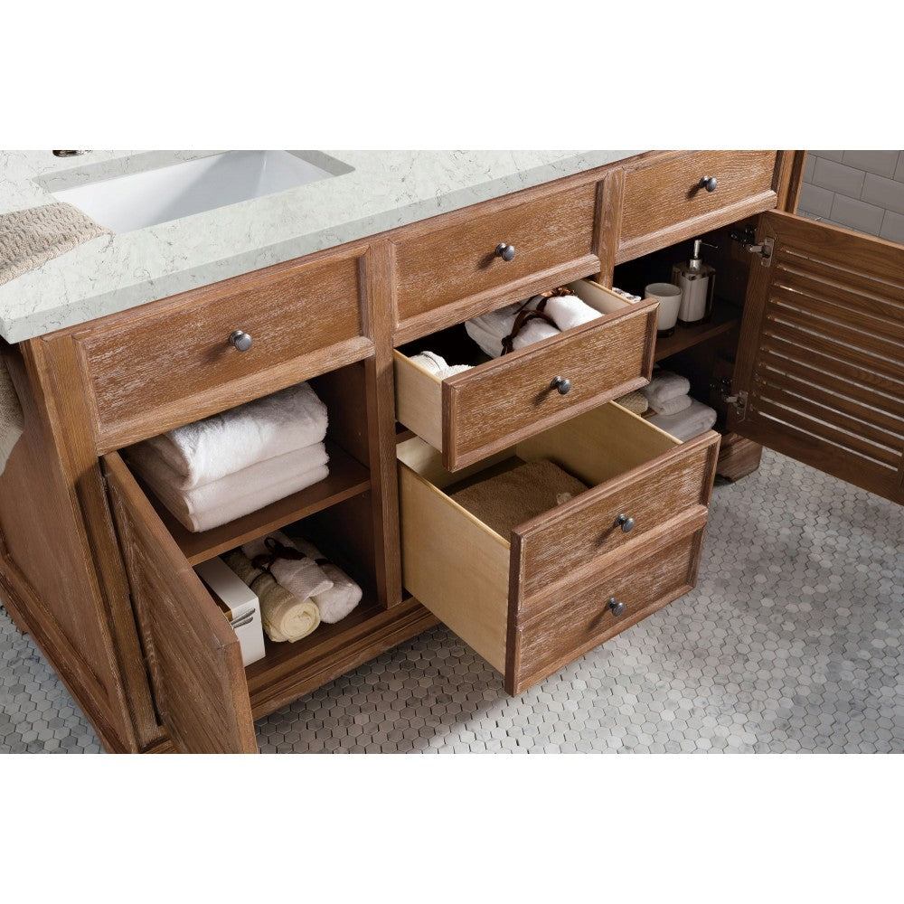 Savannah 60" Double Vanity, Driftwood, w/ 3 CM Eternal Jasmine Pearl Quartz Top