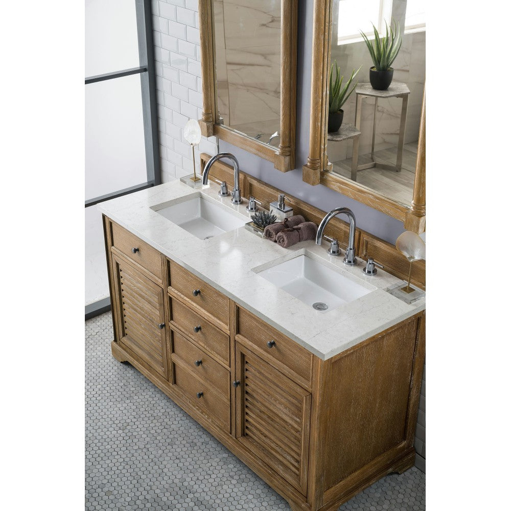Savannah 60" Double Vanity, Driftwood, w/ 3 CM Eternal Jasmine Pearl Quartz Top