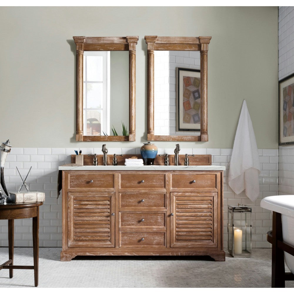 Savannah 60" Double Vanity, Driftwood, w/ 3 CM Ethereal Noctis Quartz Top