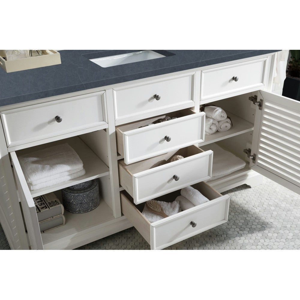 Savannah 60" Single Vanity, Bright White, w/ 3 CM Charcoal Soapstone Quartz Top