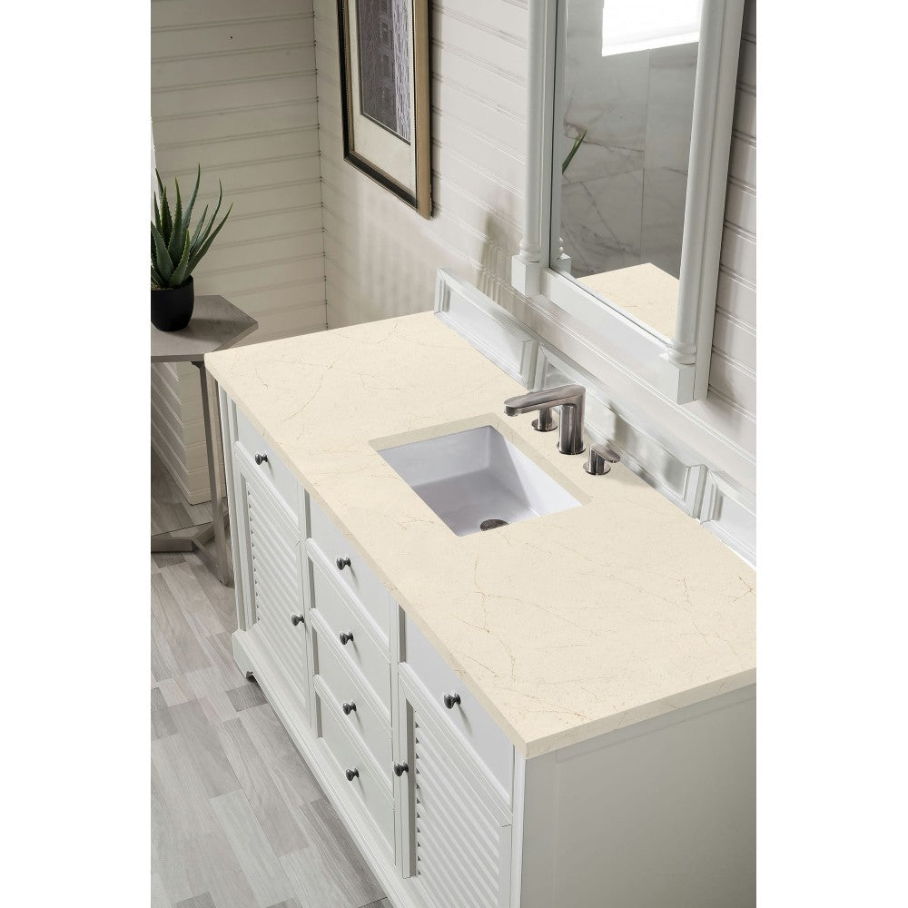 Savannah 60" Single Vanity, Bright White, w/ 3 CM Eternal Marfil Quartz Top