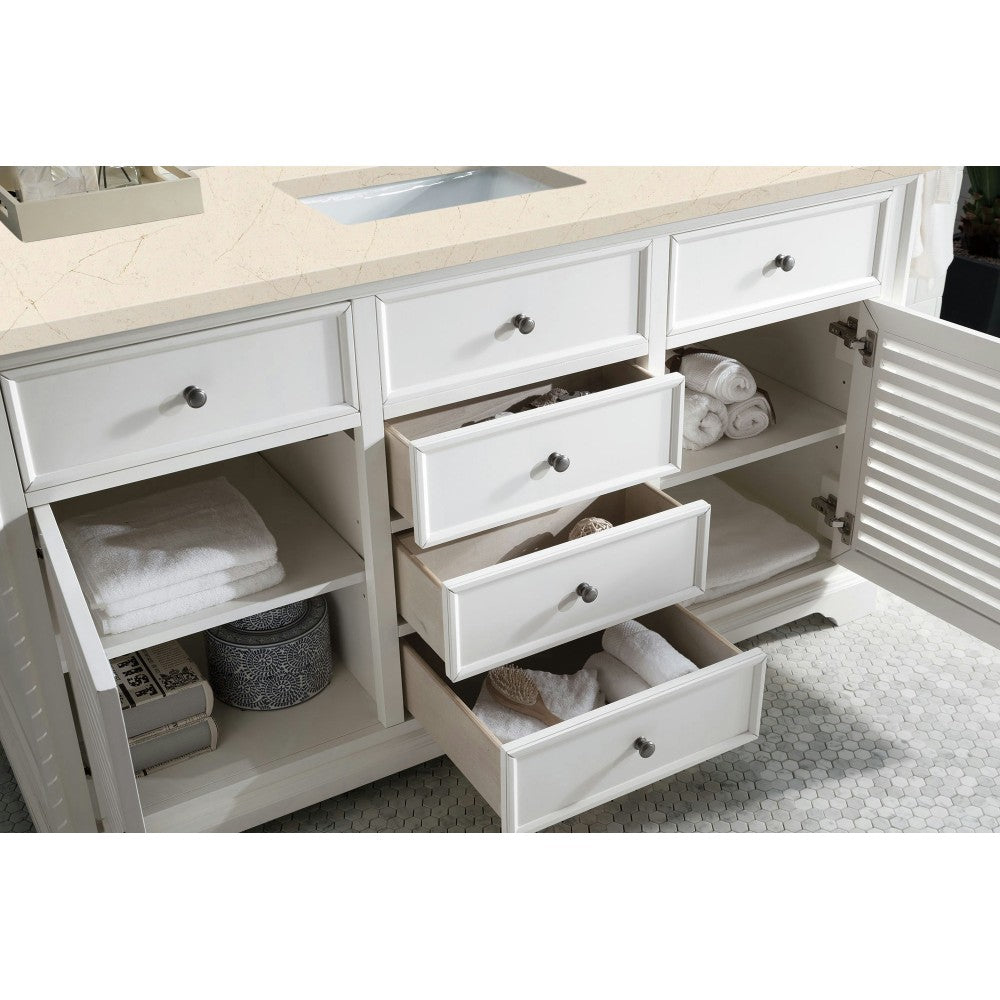 Savannah 60" Single Vanity, Bright White, w/ 3 CM Eternal Marfil Quartz Top