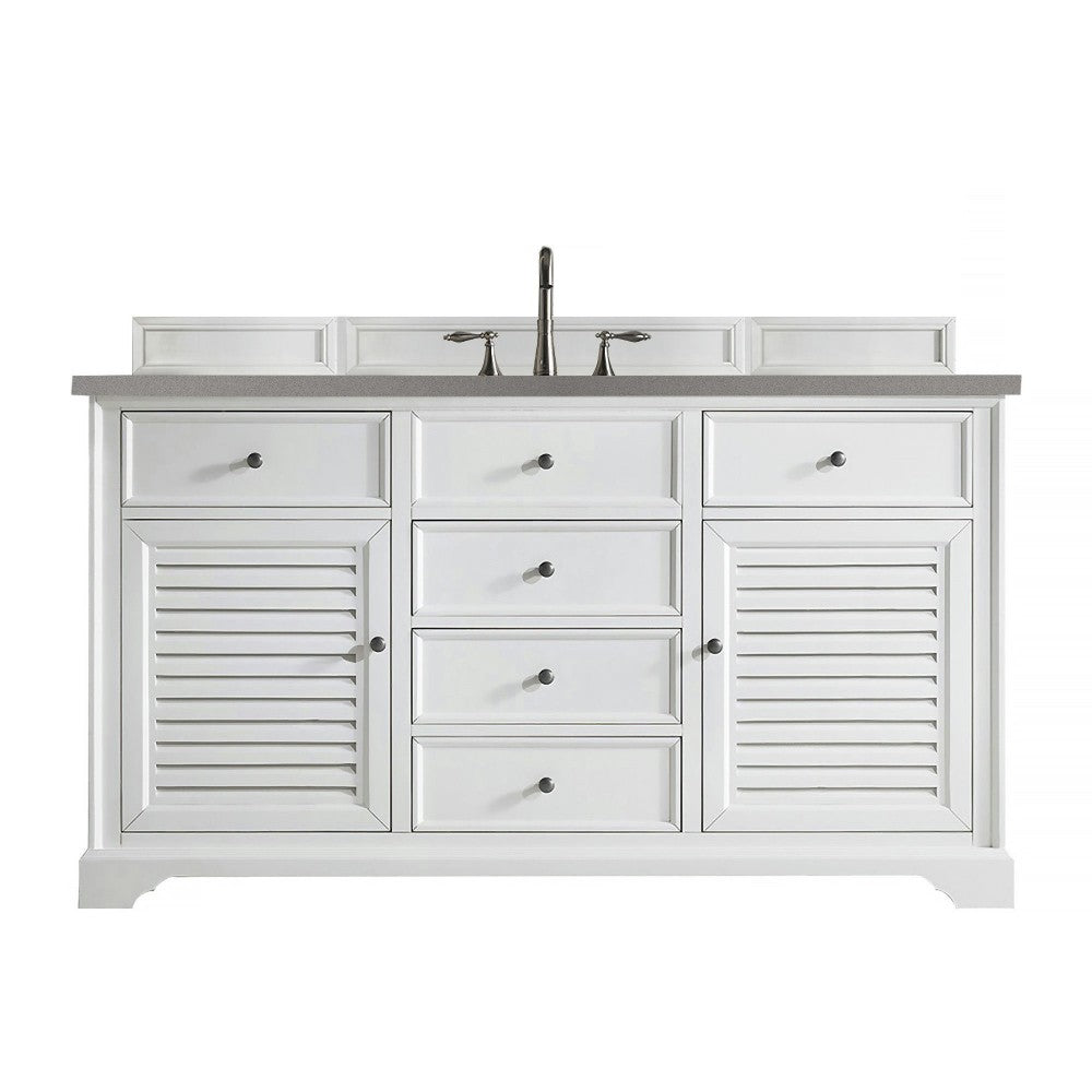 Savannah 60" Single Vanity Cabinet, Bright White, w/ 3 CM Gray Expo Quartz Top
