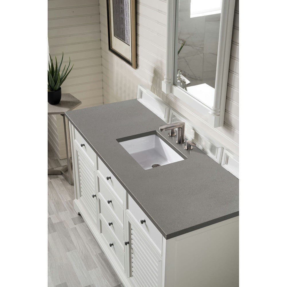 Savannah 60" Single Vanity Cabinet, Bright White, w/ 3 CM Gray Expo Quartz Top