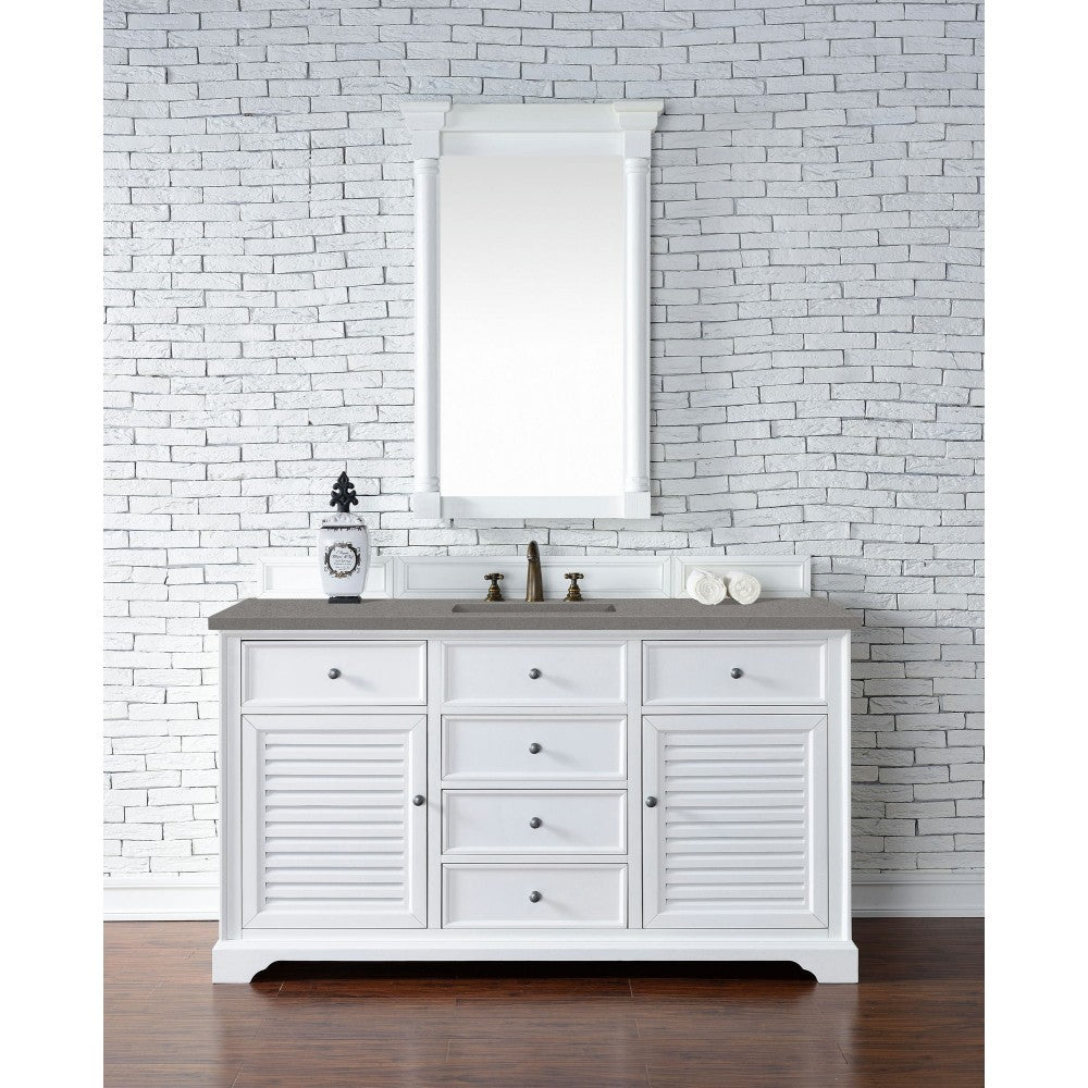 Savannah 60" Single Vanity Cabinet, Bright White, w/ 3 CM Gray Expo Quartz Top