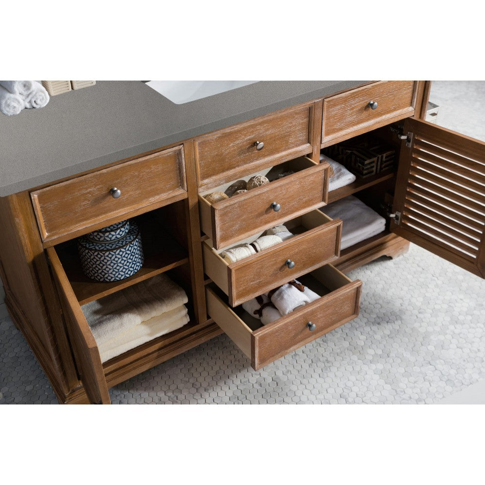 Savannah 60" Single Vanity Cabinet, Driftwood, w/ 3 CM Gray Expo Quartz Top