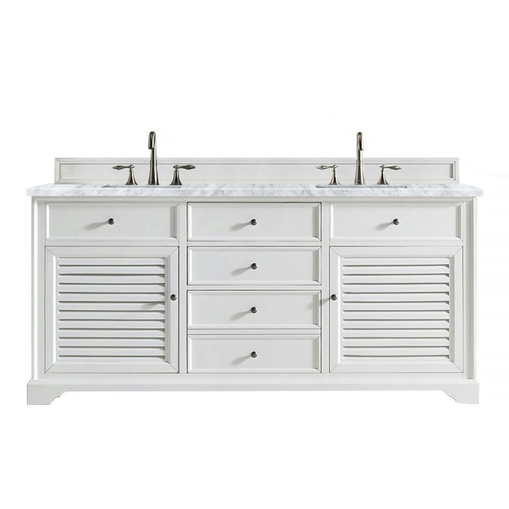 Savannah 72" Bright White Double Vanity w/ 3 CM Carrara Marble Top