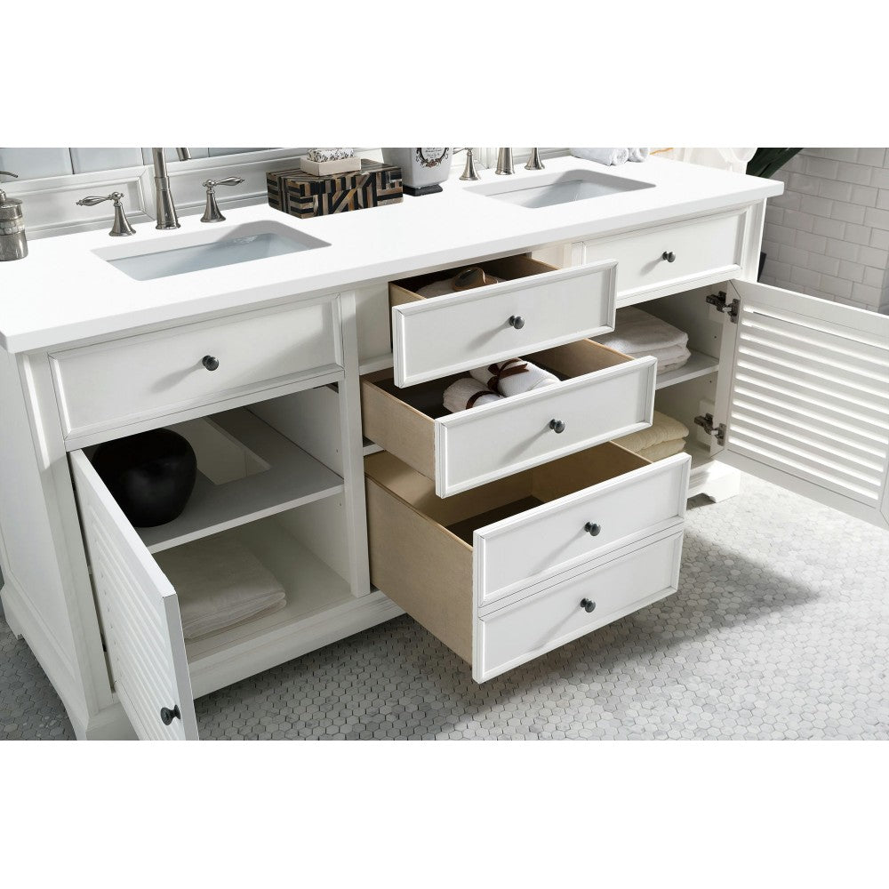 Savannah 72" Double Vanity, Bright White, w/ 3 CM Classic White Quartz Top