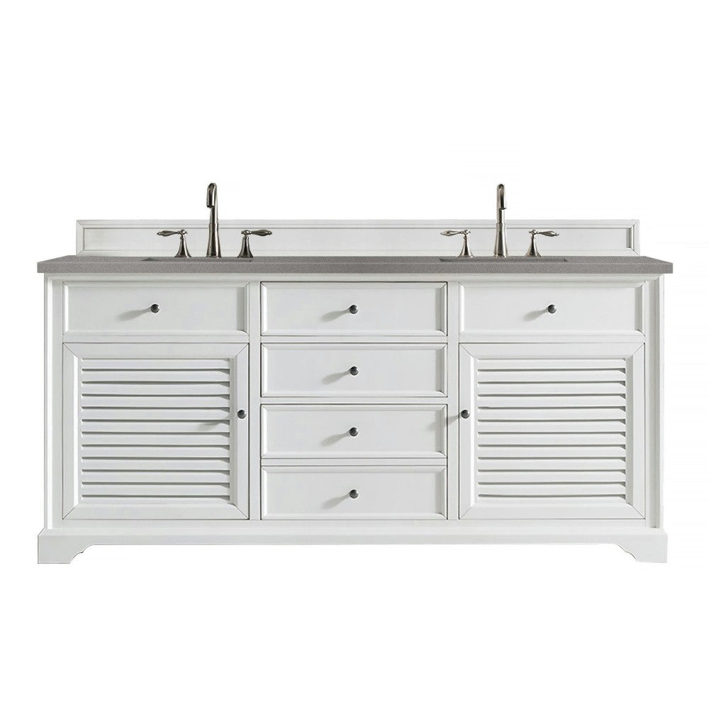 Savannah 72" Double Vanity Cabinet, Bright White, w/ 3 CM Gray Expo Quartz Top