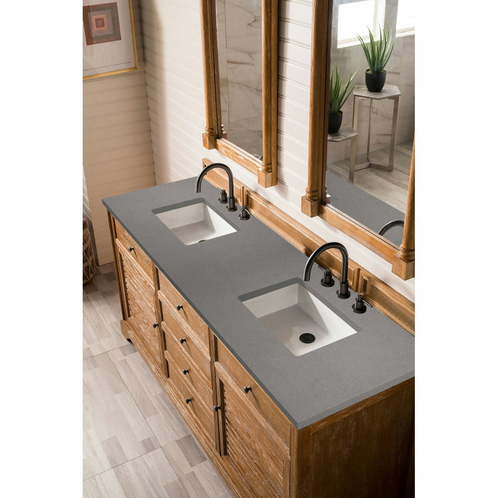 Savannah 72" Double Vanity Cabinet, Driftwood, w/ 3 CM Gray Expo Quartz Top