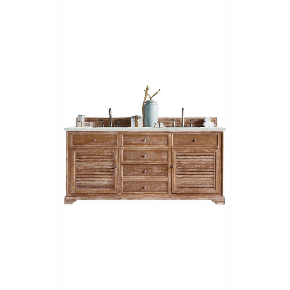 Savannah 72" Double Vanity, Driftwood, w/ 3 CM Ethereal Noctis Quartz Top
