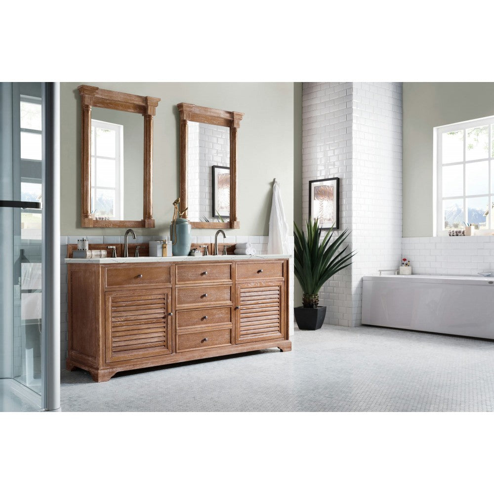 Savannah 72" Double Vanity, Driftwood, w/ 3 CM Ethereal Noctis Quartz Top