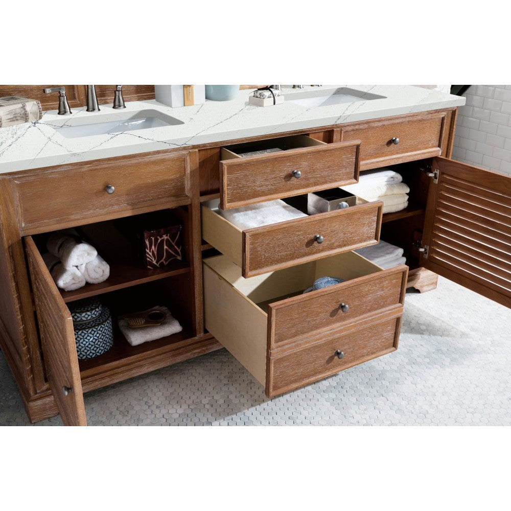 Savannah 72" Double Vanity, Driftwood, w/ 3 CM Ethereal Noctis Quartz Top
