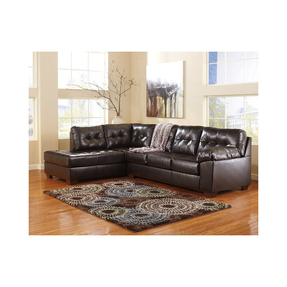 Signature Design by Ashley Alliston with Left Side Facing Chaise Sectional in Chocolate Faux Leather