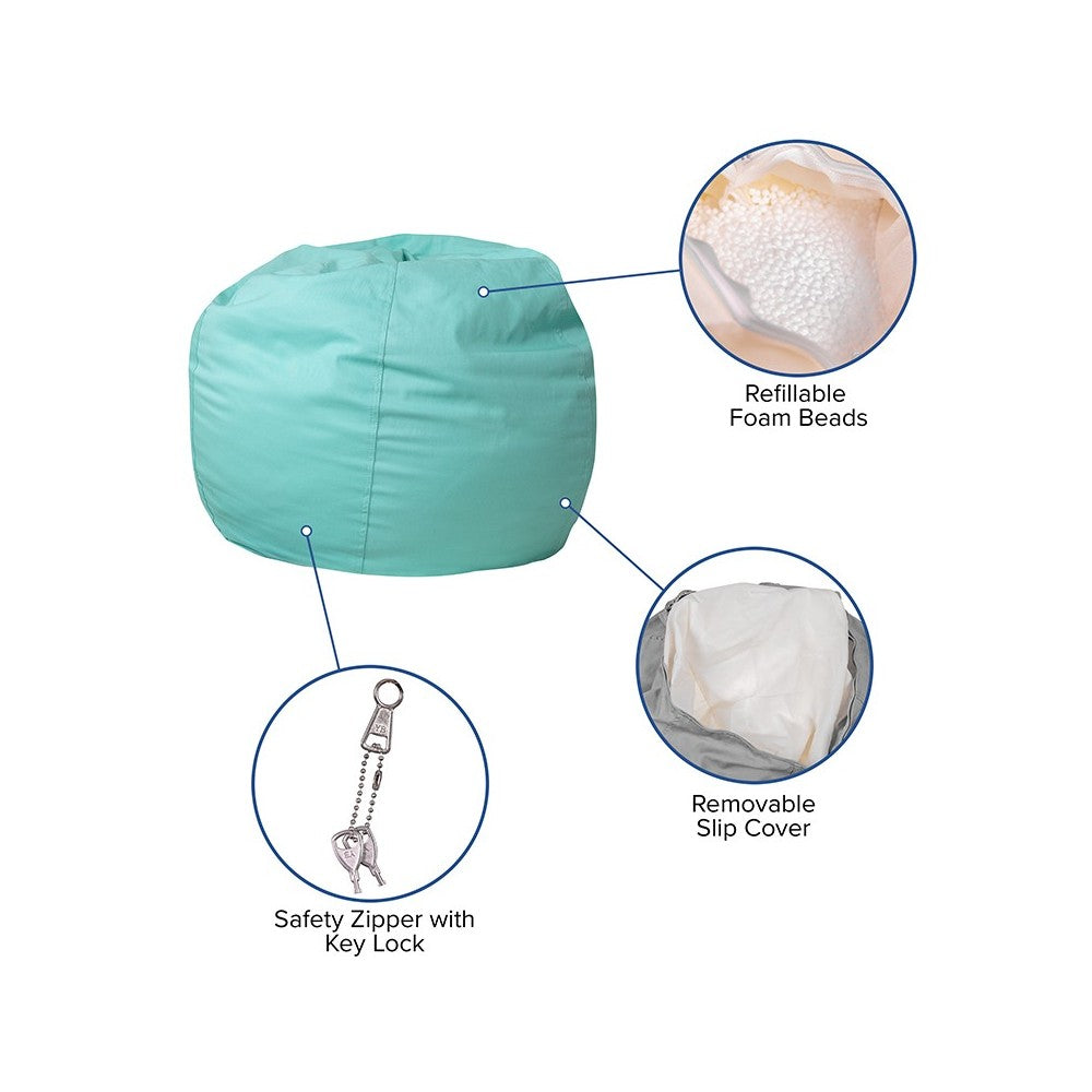 Small Solid Mint Green Bean Bag Chair for Kids and Teens