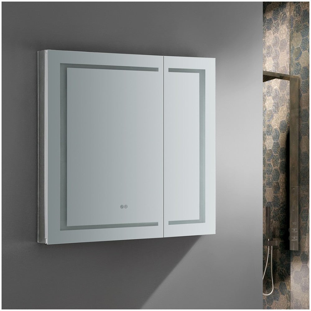 Spazio 36" Wide x 36" Tall Bathroom Medicine Cabinet w/ LED Lighting & Defogger