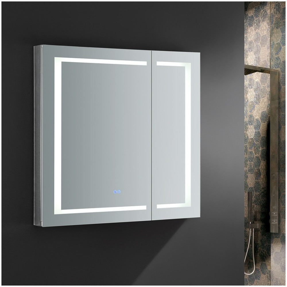 Spazio 36" Wide x 36" Tall Bathroom Medicine Cabinet w/ LED Lighting & Defogger