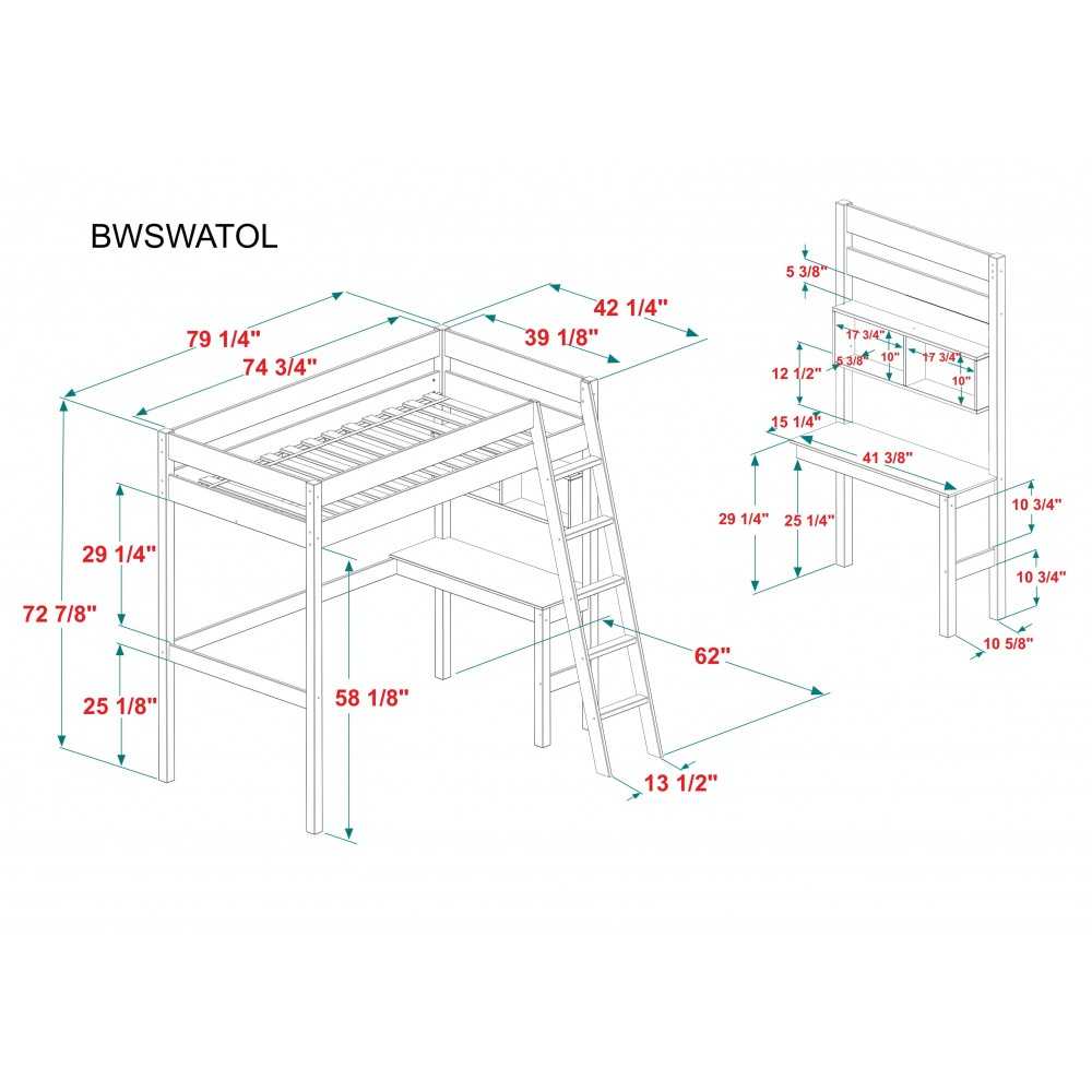 Swan Solid Wood Loft Bed with Desk - Gray