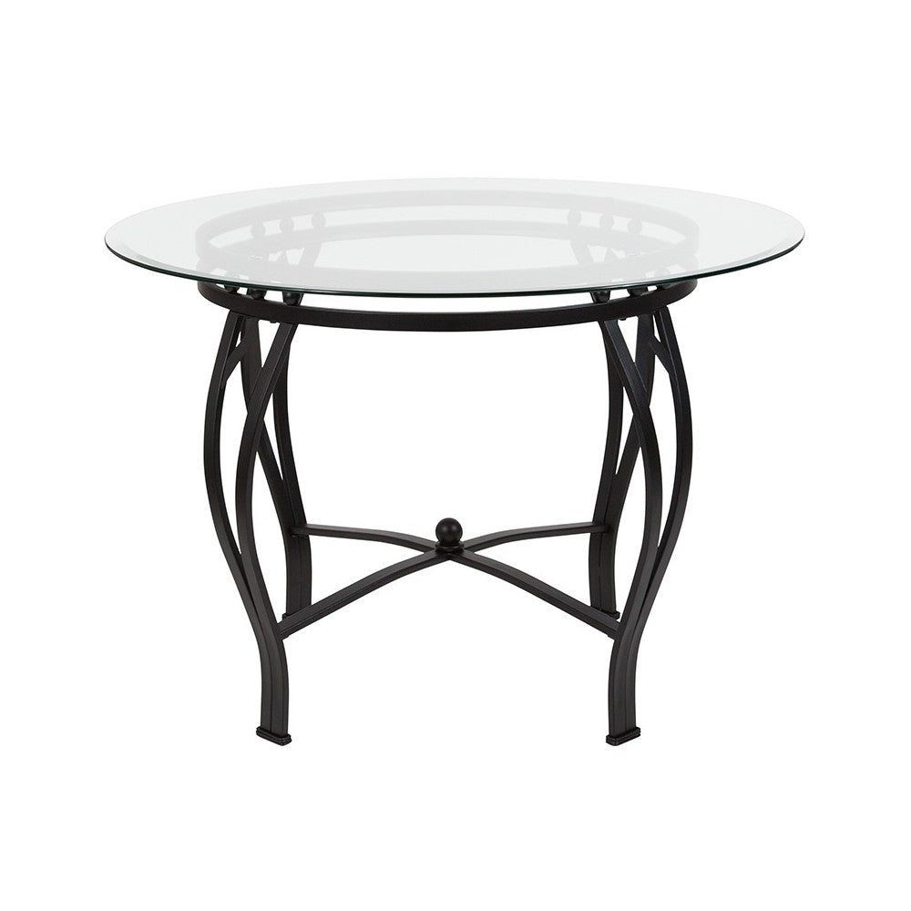 Syracuse 42'' Round Glass Dining Table with Black Metal Frame