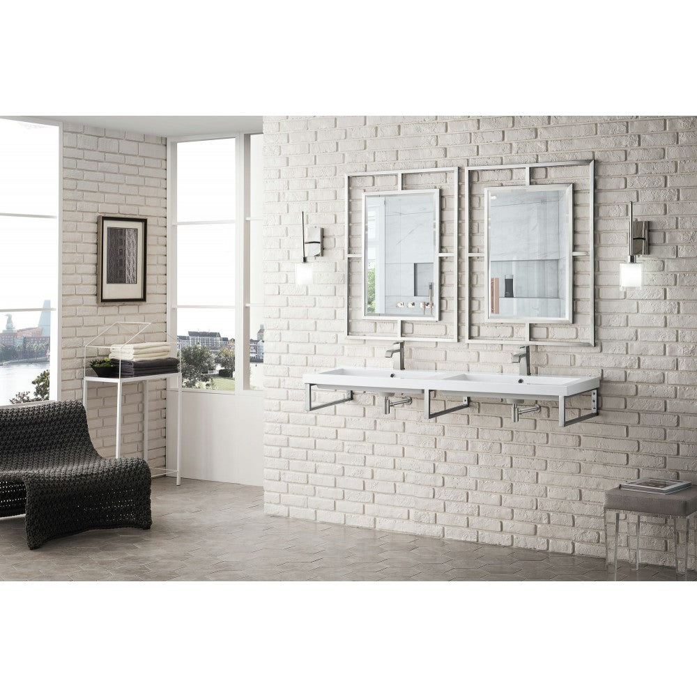 Three Boston 18" Wall Brackets, Brushed Nickel w/63" White Glossy Composite Top