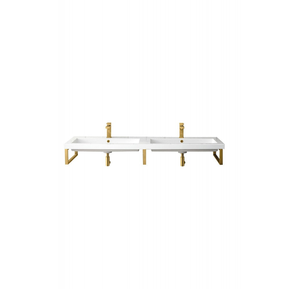 Three Boston 18" Wall Brackets, Radiant Gold w/63" White Glossy Composite Top